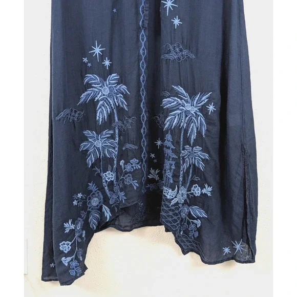 Johnny Was Workshop sz L Maxi Dress asymmetric hem blue button front tank 4035 - Picture 3 of 8